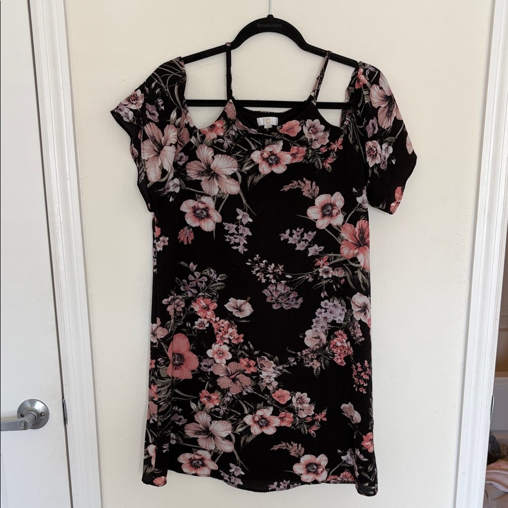 Chico's Black Dress with Pink Floral Print